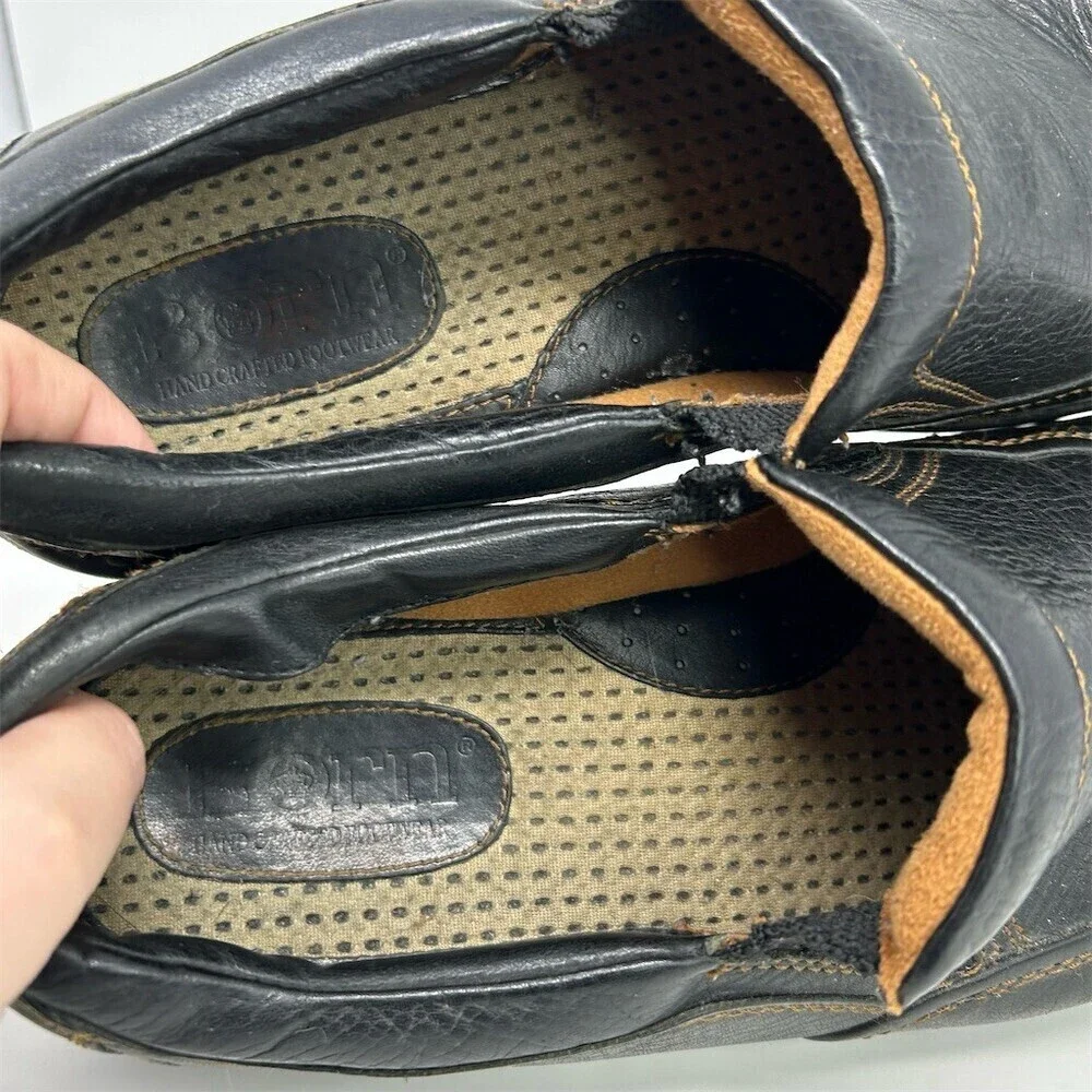 Born Men's Loafers Black Leather Slip-On Comfort Shoes Size 12 EU 43 Casual
